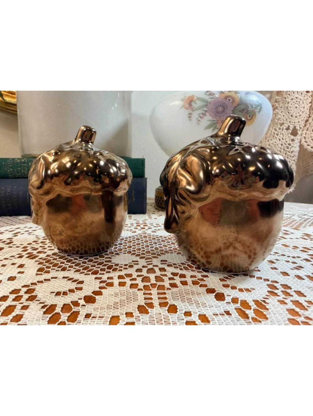 Set of 2 Metallic Acorn Salt & Pepper Shakers